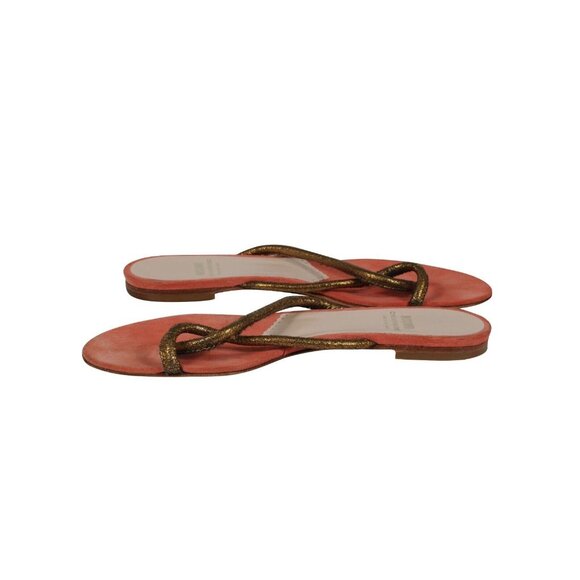 Moschino Womens Cheap And Chic Sandals US 7.5 Orange Gold Thong Slip On Slides - Picture 9 of 10